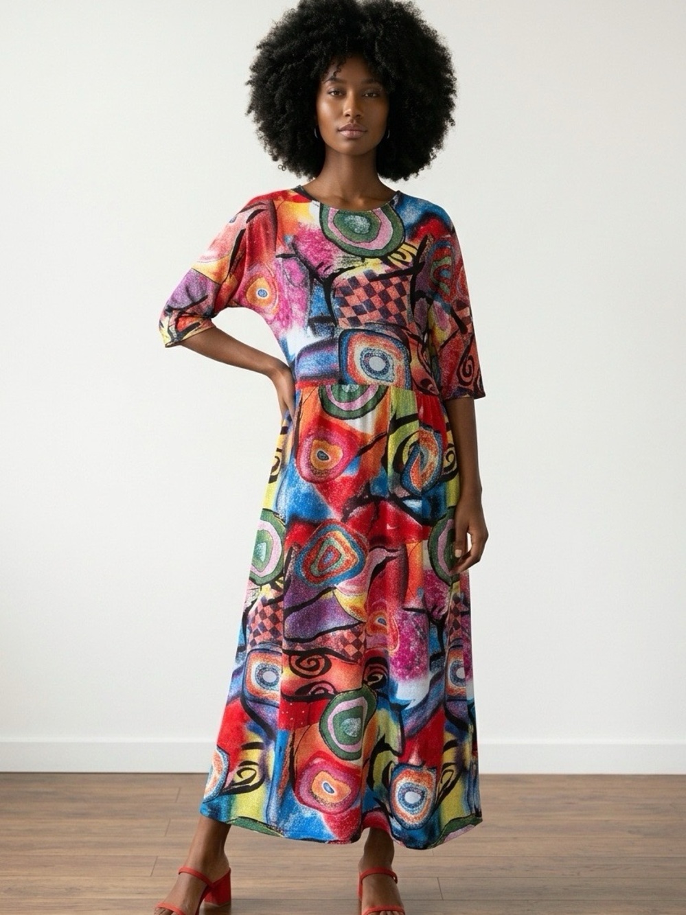 Zanzea Artsy Multicolor Abstract Print Maxi Dress - Vibrant Pattern Size Large